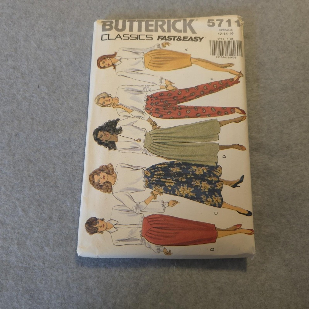 Butterick 5711 Fast & Easy Classics Skirts & Pants Pattern Sz 12–16 UNCUT Vtg.